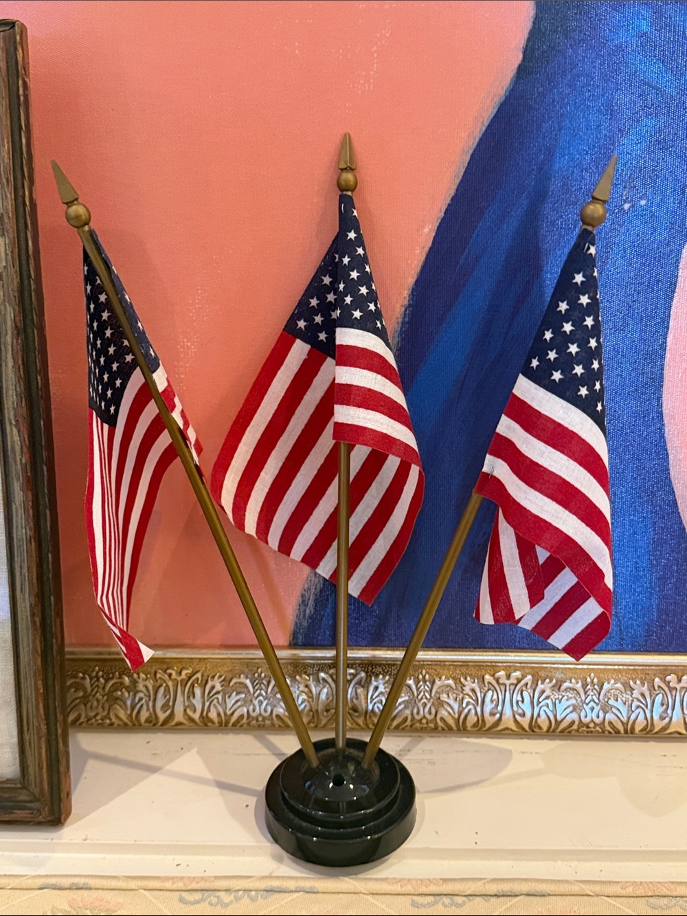 🇺🇸 Vintage Mini American Flag Tabletop Set - Red, White & Blue